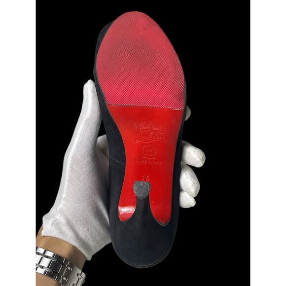 Christian Louboutin Red Open Toe Black Suede Heels 36EU (6W) COA - Picture 4 of 16